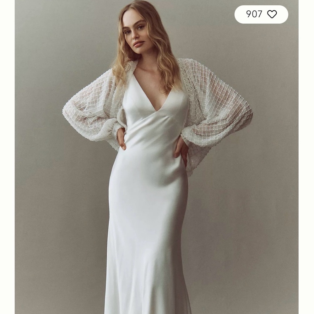 White Beaded Sheer Bolero Jacket for Women